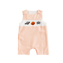 (6-12 Months, Orange) Mono para bebé recién nacido sin mangas, bordado de calabaza y cuadros, ideal para Halloween. Cuello redondo.