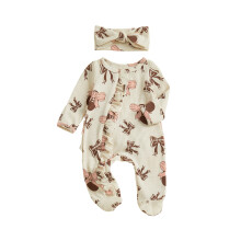 (Newborn, Pink) Conjunto de mono largo para niña pequeña, con lazo, cremallera y diadema, ideal para otoño