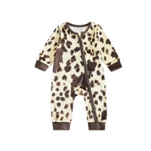 (0-3 Months, Coffee) Mono de manga larga para bebé con cuello redondo y estampado de lunares, cremallera y sin pies, recién nacido