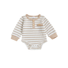 (3-6 Months, Khaki) Pelele para bebé niño, body de manga larga con rayas, ideal para otoño y uso diario.