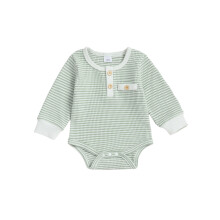 (6-12 Months, Green) Pelele para bebé niño, body de manga larga con rayas, ideal para otoño y uso diario.