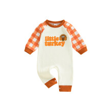 (0-3 Months, Orange) Dívčí overal s dlouhým rukávem, kulatým výstřihem a kostkovanou výšivkou pro miminka a dívky.