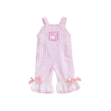 (3-6 Months, Pink) Dětský kostkovaný overal pro holčičky s roztomilou kachničkou a výšivkou, dlouhý overal s plisovanou krajkou