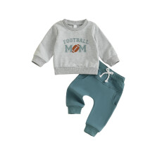 (3-6 Months, Gray) Podzimní oblečení pro batolecí chlapečky s potiskem písmen, dlouhým rukávem, mikinou a kalhotami, sada 2 kusů
