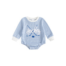 (3-6 Months, Blue) Dětský overal, dlouhý rukáv, kulatý výstřih, pruhy, výšivka, podzimní body pro dívky a chlapce