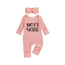 (Newborn, Pink 2) Dívčí overal s dlouhým rukávem a kulatým výstřihem, módní potiskem a čelenkou