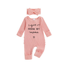 (Newborn, Pink 3) Dívčí overal s dlouhým rukávem a kulatým výstřihem, módní potiskem a čelenkou