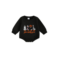 (9-12 Months, Black) Módní halloweenský overal s výšivkou dýně a duchů pro chlapce a dívky, dlouhý rukáv