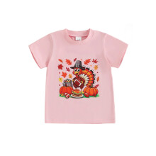 (4-5 Years, Pink) Léine T Buíochais Tuirce, Muineál Cruf, Muinchille Gearra, Scaoilte do Samhradh/Fhómhar, do Leanaí Beaga