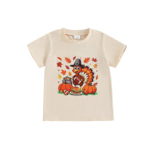 (4-5 Years, Khaki) Léine T Buíochais Tuirce, Muineál Cruf, Muinchille Gearra, Scaoilte do Samhradh/Fhómhar, do Leanaí Beaga