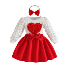 (3 Years, Red) 3-teiliges Herbst-Outfit für Mädchen: Rock-Set, Langarm-Top mit Herzchen, A-Linien-Rock und Stirnband