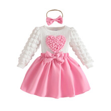 (18-24 Months, Pink) 3-teiliges Herbst-Outfit für Mädchen: Rock-Set, Langarm-Top mit Herzchen, A-Linien-Rock und Stirnband
