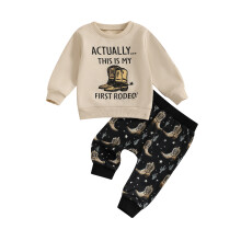 (18-24 Months, Apricot) Kisfiú 2 db-os őszi szett, hosszú ujjú, csizmás, mintás pulóver + nadrág, western, egyéb