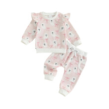 (12-18 Months, Pink) Kleinkind-Baby-Mädchen-Kleidungsset Halloween Kürbis-bedruckter Langarmpullover mit Hose 2-teiliges Outfit
