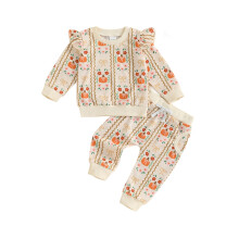(0-6 Months, Apricot) Kleinkind-Baby-Mädchen-Kleidungsset Halloween Kürbis-bedruckter Langarmpullover mit Hose 2-teiliges Outfit