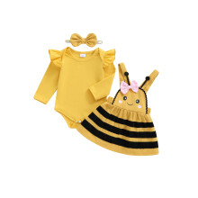 (3-6 Months, Yellow) 3-teiliges Set für Babymädchen: Rock-Set, Langarm-Strampler mit Rundhalsausschnitt, Bienenrock und Stirnband