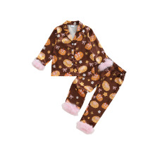 (12-18 Months, Brown) Mädchen Halloween-Pyjama-Set, langärmeliges Hemd mit Reverskragen, geblümtes Kürbismuster, Hose, Schlafanzug