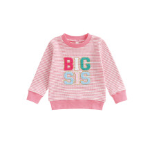 (12-18 Months, Pink) Geansaí Fómhair do Chailíní le Litreacha, Bróidnithe le Stríoca, Pullover Muineál Crua le Muinchille Fada