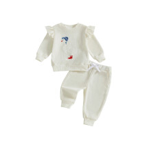 (12-18 Months, Apricot) Herbstliches Waffelpiqué-Set für Kleinkinder: Pullover mit Entenstickerei + lange Hose mit elastischem Bund