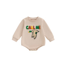 (3-6 Months, Beige) Salopetă băieți primăvară-toamnă, mânecă lungă, guler rotund, broderie rață