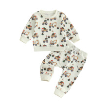 (2-3 Years, Apricot) Conjunto navideño para bebé: sudadera de manga larga y pantalón con estampado de camión (2 piezas).