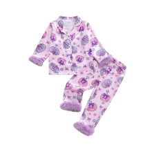 (18-24 Months, Purple) Mädchen Halloween-Pyjama-Set, langärmeliges Hemd mit Reverskragen, geblümtes Kürbismuster, Hose, Schlafanzug