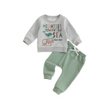(12-18 Months, Green) Peuterkleding set: trui met lange mouwen en letterprint en bijpassende effen broek (2-delige outfit)