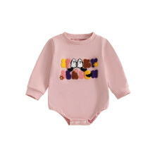 (12-18 Months, Pink) Mono de Halloween para bebé niña con bordado de letras fantasma, manga larga y cuello redondo.