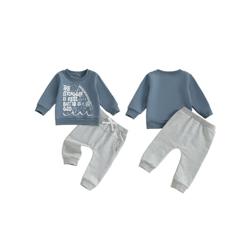 (12-18 Months, Sky Blue) Σετ ρούχων νήπια, 2 τεμάχια, πουλόβερ με γράμματα και παντελόνι 1