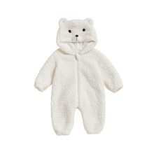(0-3 Months, White) Mono con capucha para bebé, lindo y moderno, de manga larga, con cremallera y estampado de osito de peluche.