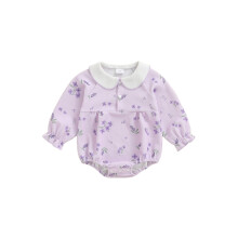 (6-9 Months, Purple) Mono corto floral para bebé niña, moderno y versátil, con cuello de muñeca y mangas largas.