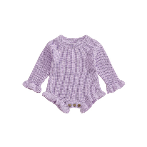 (3-6 Months, Purple) Φθινοπωρινό μονόχρωμο πλεκτό ολόσωμη φόρμα