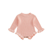 (9-12 Months, Pink) Φθινοπωρινό μονόχρωμο πλεκτό ολόσωμη φόρμα