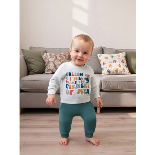 (12-18 Months, Blue) Σετ ρούχων νήπια, 2 τεμάχια, πουλόβερ με γράμματα και παντελόνι 2