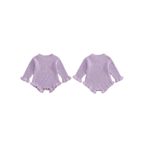 (3-6 Months, Purple) Φθινοπωρινό μονόχρωμο πλεκτό ολόσωμη φόρμα 1