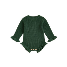 (6-9M, army green) Vauvan syksyinen neulehaalari, yksivärinen, pitkähihainen, pyöreä kaula-aukkoinen, röyhelöinen neulehaalari