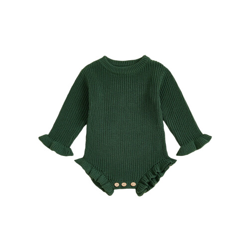 (6-9M, army green) Φθινοπωρινό μονόχρωμο πλεκτό ολόσωμη φόρμα