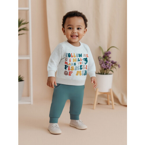 (12-18 Months, Blue) Σετ ρούχων νήπια, 2 τεμάχια, πουλόβερ με γράμματα και παντελόνι 1