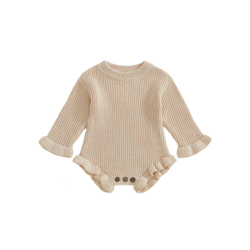 (9-12 Months, Beige) Φθινοπωρινό μονόχρωμο πλεκτό ολόσωμη φόρμα