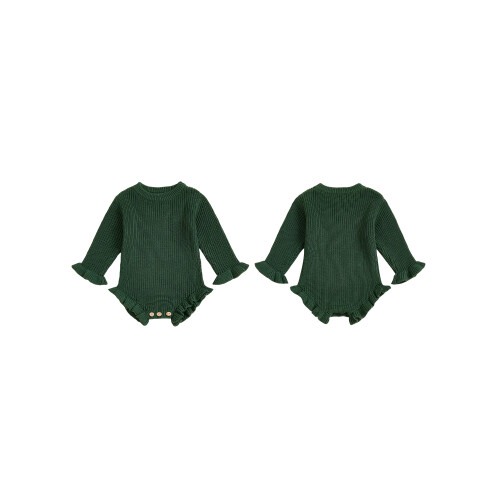 (6-9M, army green) Φθινοπωρινό μονόχρωμο πλεκτό ολόσωμη φόρμα 1
