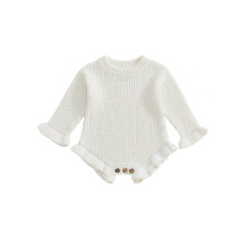 (3-6 Months, White) Φθινοπωρινό μονόχρωμο πλεκτό ολόσωμη φόρμα
