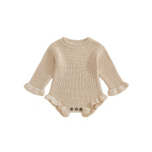 (0-3 Months, Beige) Φθινοπωρινό μονόχρωμο πλεκτό ολόσωμη φόρμα