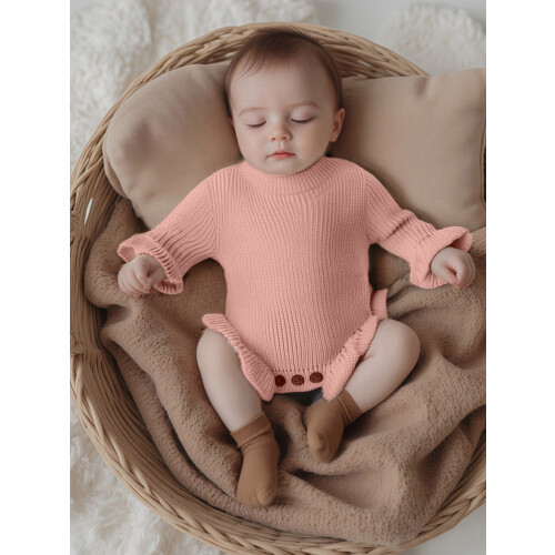 (3-6 Months, Pink) Φθινοπωρινό μονόχρωμο πλεκτό ολόσωμη φόρμα 2