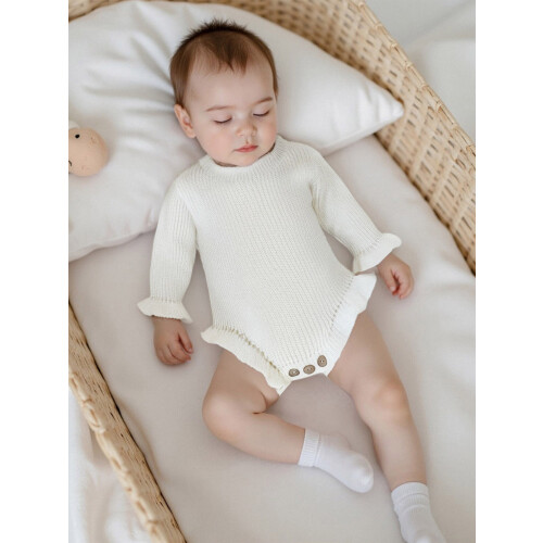 (3-6 Months, White) Φθινοπωρινό μονόχρωμο πλεκτό ολόσωμη φόρμα 2
