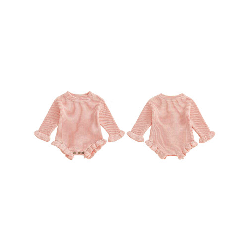 (9-12 Months, Pink) Φθινοπωρινό μονόχρωμο πλεκτό ολόσωμη φόρμα 1