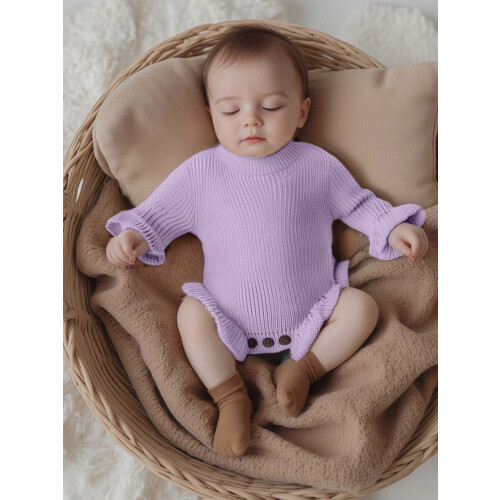 (3-6 Months, Purple) Φθινοπωρινό μονόχρωμο πλεκτό ολόσωμη φόρμα 2