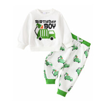(4 Years, Green) Conjunto de otoño de 2 piezas para bebé: sudadera larga con camión + pantalón. Ropa de cumpleaños.