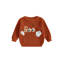 (2-3 Years, Orange) Taaperopojan ja tytön Halloween-neulepusero, kirjainhaamukirjonta, pyöreä pääntie, pitkähihainen neutoppi