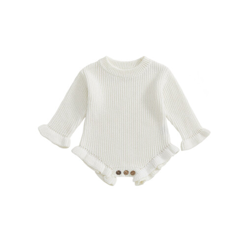 (9-12 Months, White) Φθινοπωρινό μονόχρωμο πλεκτό ολόσωμη φόρμα
