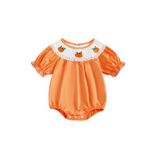 (3-6 Months, Orange) Mono de bebé niña de Halloween con calabaza y sombrero de bruja, manga corta, cuello redondo, ropa otoñal linda